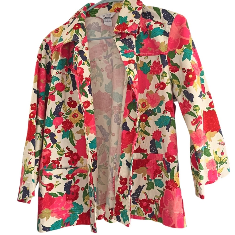 Vintage‎ City Blues By Koret Flower Floral Pattern Jacket Women's Size Large EUC - Picture 2 of 9